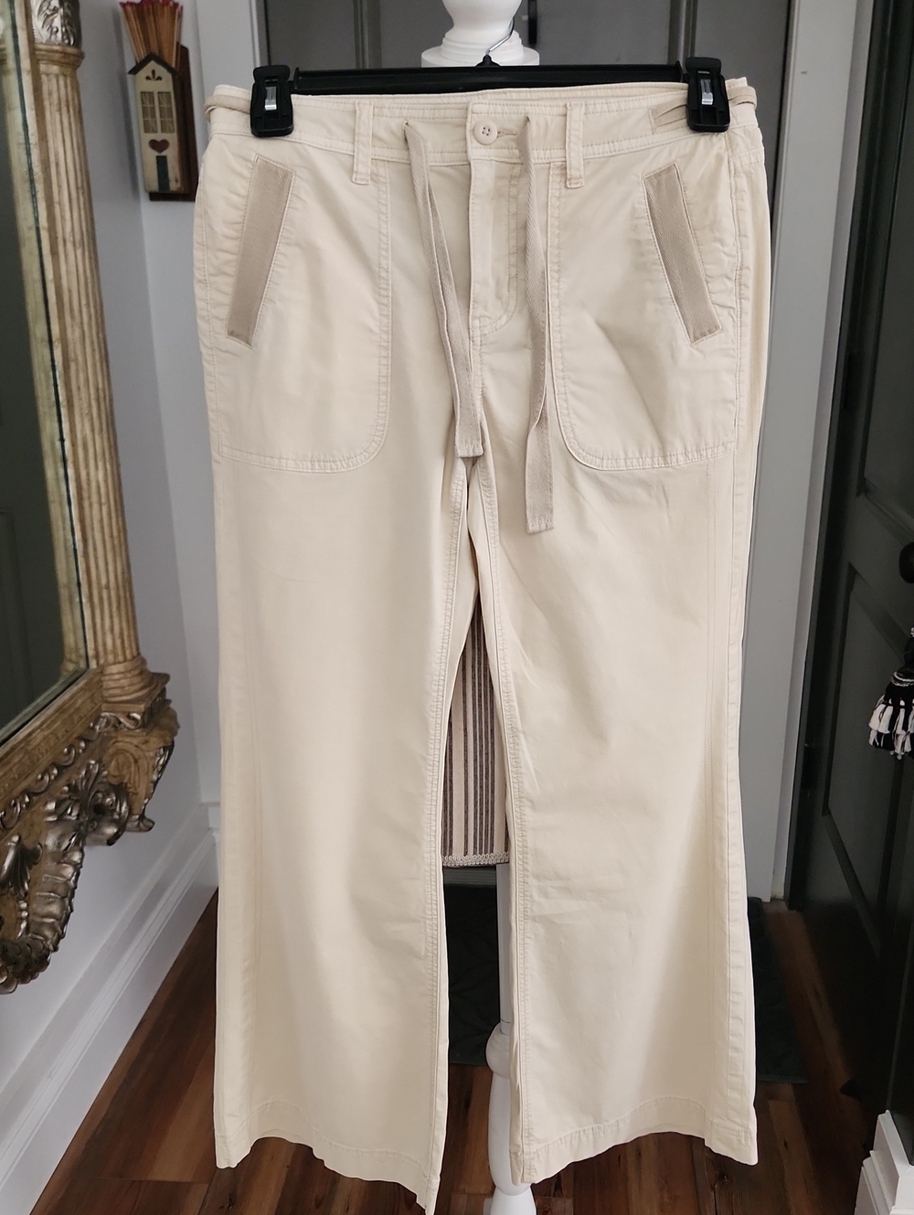 American Eagle Y2k Cream Casual Wide-Leg Drawstring Pants